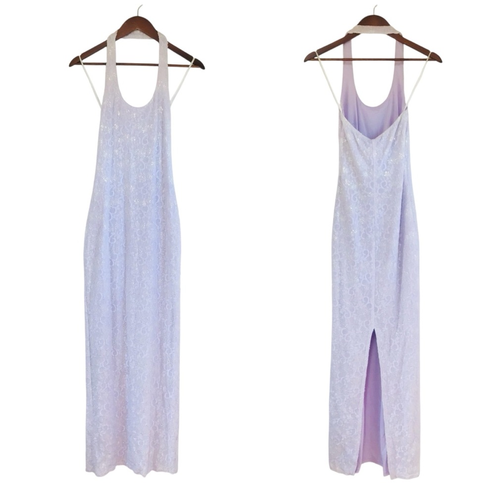 VINTAGE 90s Y2K‎ Purple Halter Maxi Slip Dress Size 0 Iridescent Fairy Prom